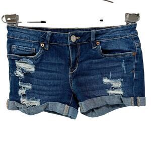 Aeropostale Micro Mini Denim Shorts Womens 4 Medium Wash Distressed Y2K Midi